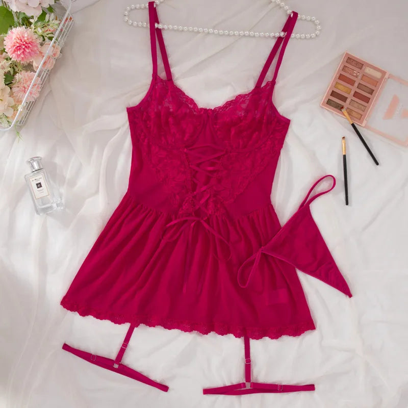 Sexy Lace Bra Panty Garter Underwear Sets Woman Transparent Bra Exotic Sets Sexy Thong Porn Sensual Luxury Lingerie Sleepwear - Charlie Dolly