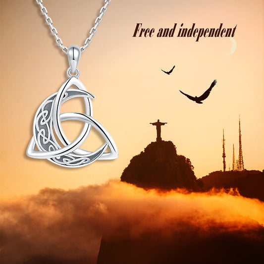 Irish Celtics Knot Moon Pendant Chain Necklaces for Women 925 Sterling Silver Fine Jewelry Valentine Day Wife Girlfriend Gifts - Charlie Dolly