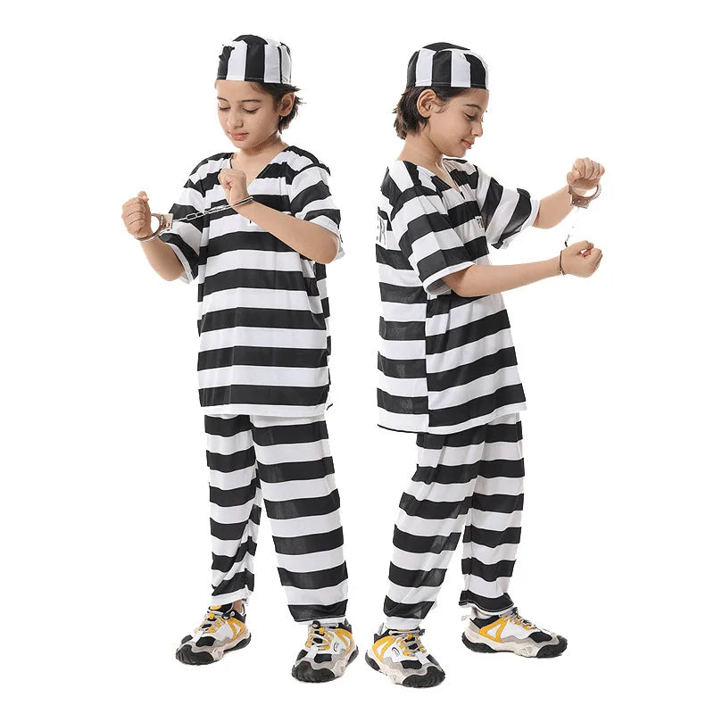Halloween Adult Kid Prison Uniform Cosplay Wardrobe Set Masquerade Party Performance Stage Costume Prop - Charlie Dolly