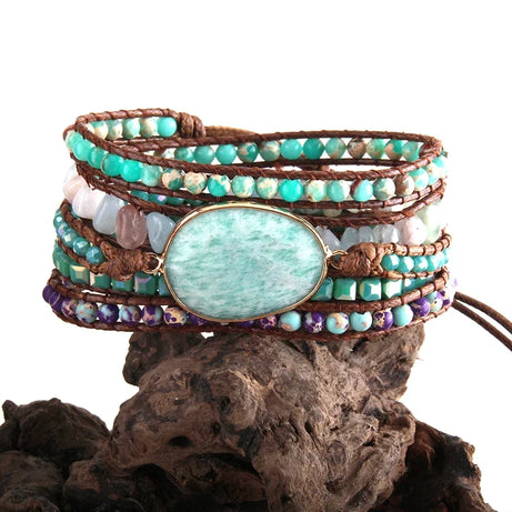 Fashion Handma Bohemian Jewelry Boho Bracelet Mixed Natural Stones Charm 5 Strands Wrap Bracelets Gift for Women girls - Charlie Dolly