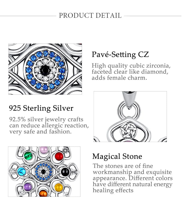 Eudora 925 Sterling Silver Lotus Evil Eye Necklace Colourful Pentagram Hecate Flower Pendant Personality Jewelry for Women Man