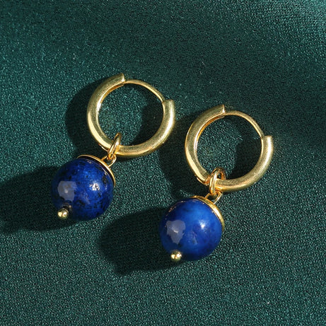 Vintage Lapis Lazuli Drop Earrings Hoop Gold Color High Quality Luxury Quality Jewelry Natural Stone Accessories Women Gift 2025 - Charlie Dolly