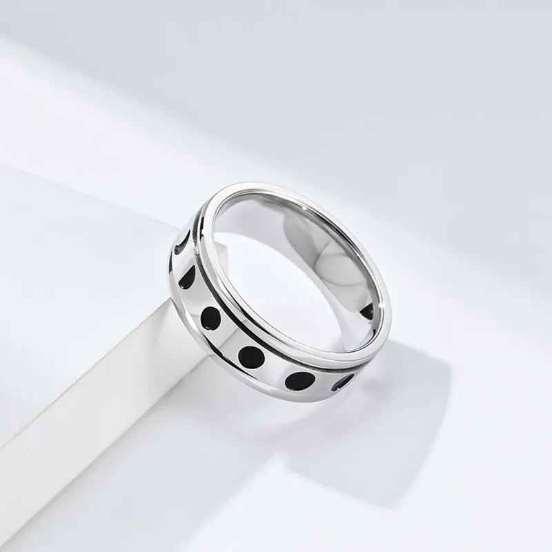 7mm Stainless Steel Crescent Moon Phase Spinner Ring Lunar Eclipse Jewelry for Women Men Size 6-11