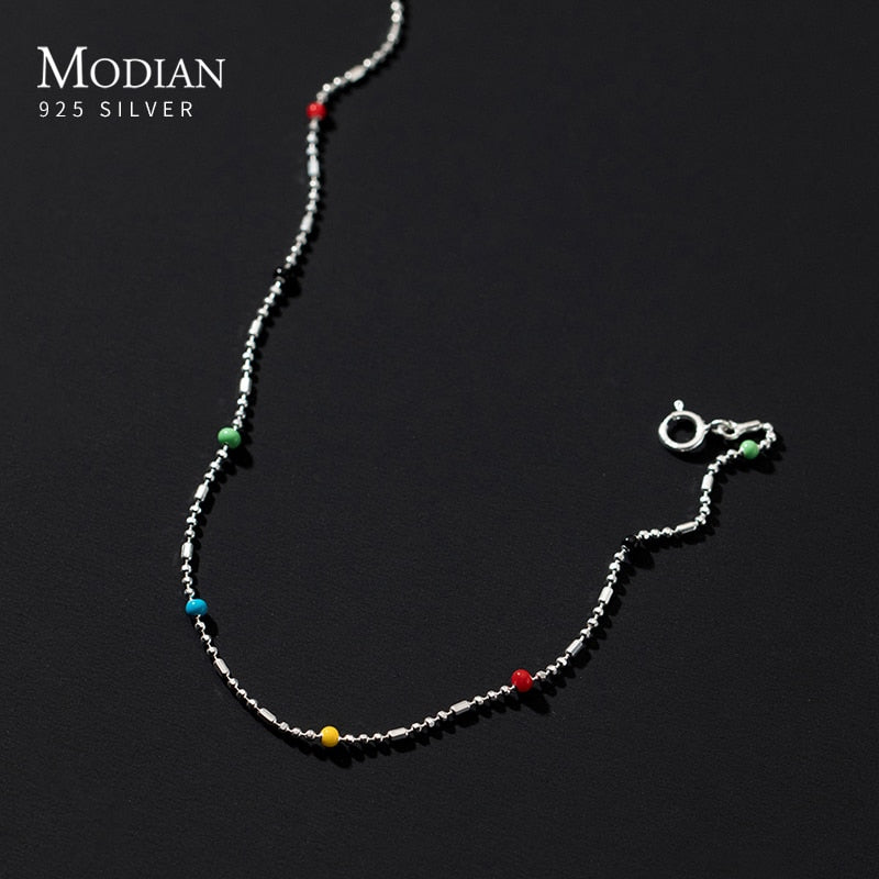 Modian 925 Sterling Silver Rainbow Color Crystal Fashion Necklace For Women Shiny Simple Long Chain Choker Fine Jewelry Gift