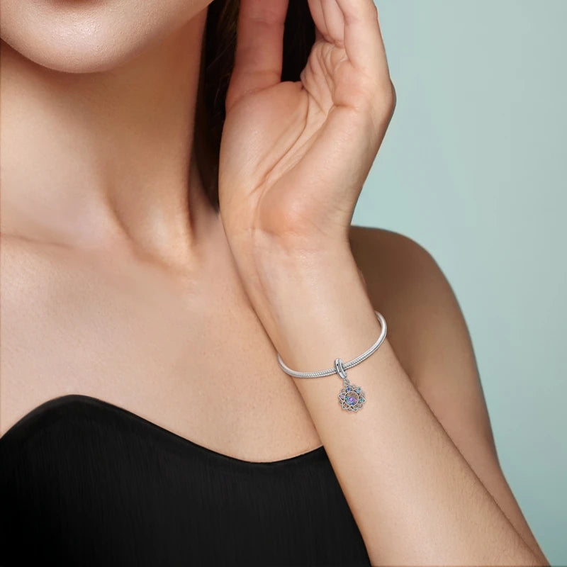Original 925 Sterling Silver Charm Bead Rotatable Lotus Pendant Fit Original Bracelet Necklace For Women DIY Jewelry Gift