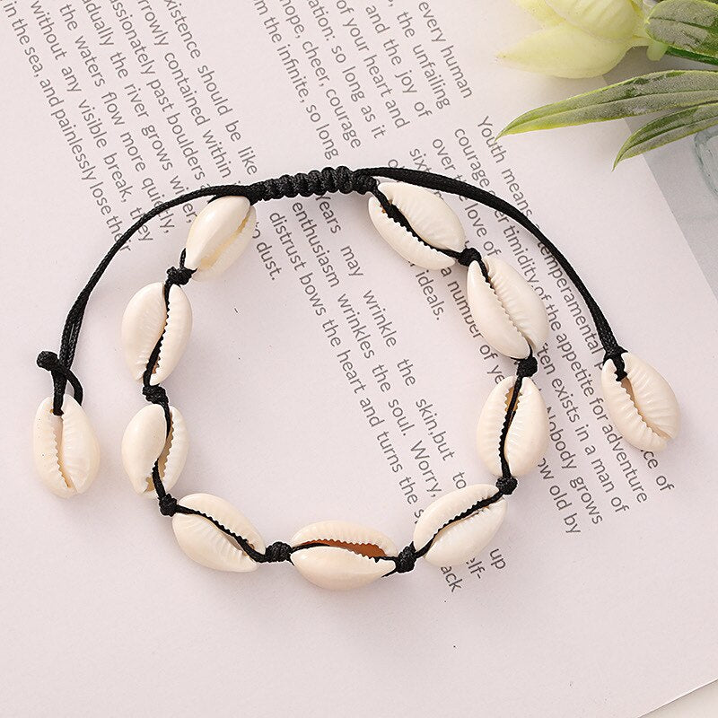Bohemian Natural Shell Necklace &amp; Bracelet Set for Women Fashion Hand Braided Adjustable Necklace Charm Summer Vacation Jewelry - Charlie Dolly