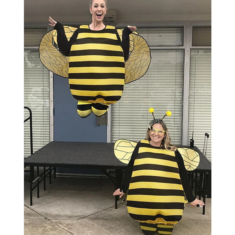 Halloween Striped Patchwork Bee Costume for Women Funny Animal Adult Costumes with Knee-high Socks and Hair Hoop Cosplay Outfit - Charlie Dolly
