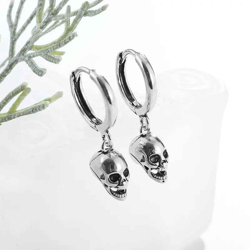 Silver-Plated Skull Earrings Gothic Ghost Head Hypoallergenic Earrings for Men and Women Punk Rock Trendy Halloween Jewelry - Charlie Dolly