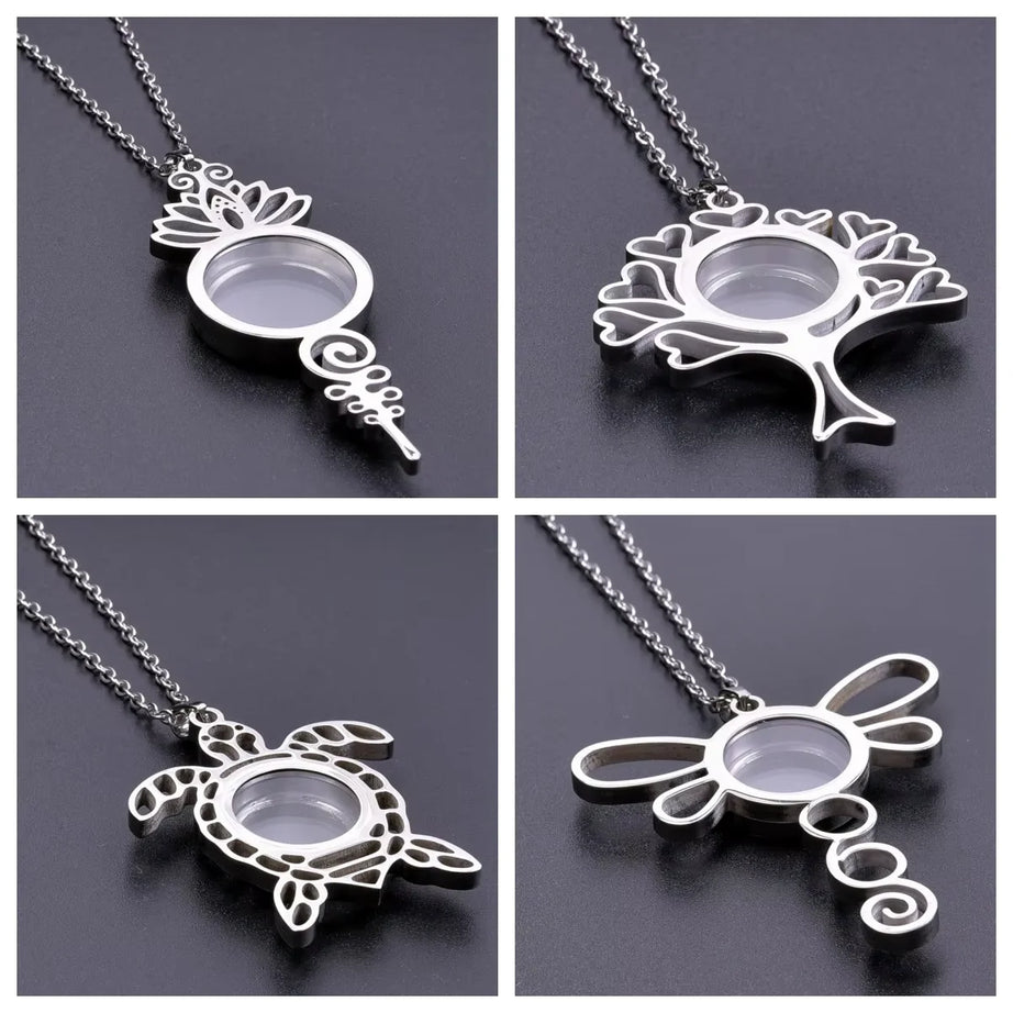 Retro Lotus Flower Photo Locket Pendant Necklace, Vintage Relicario Keepsake Talisman