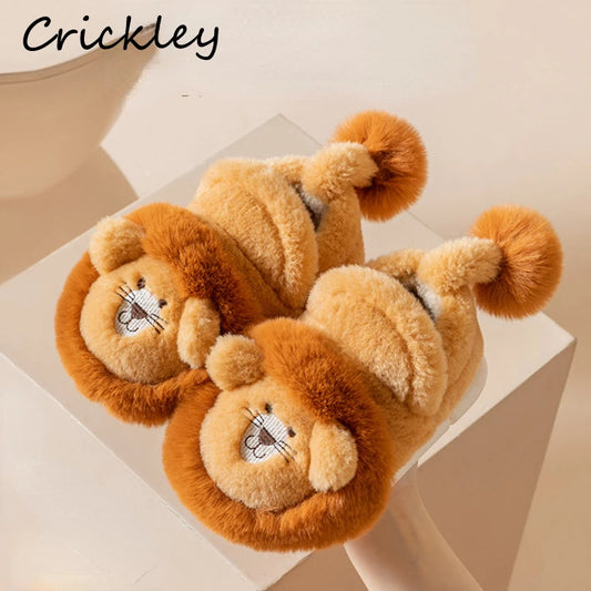 Cartoon Lion Children's Winter Shoes Cute 3D Animals Floor Slippers For Kids Flats Warm Plush Design Child Girls Boys Slippers - Charlie Dolly