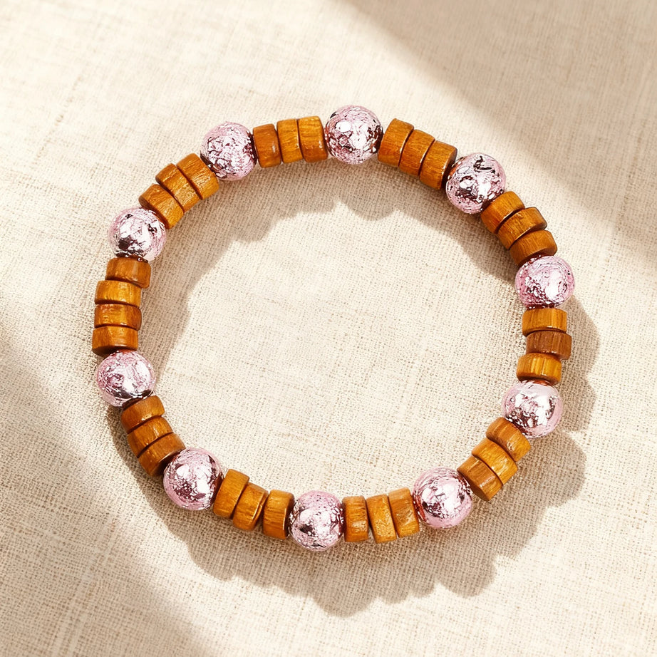 Natural Stone & Wood Bead Boho Protection Bracelet, Handmade Grounding Talisman