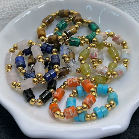 Boho 2*4mm Natural Stone Rings Women Handmade Jewelry Friendship Gifts Agate Tigereye Opal Statement Ring Stainless Steel Beads - Charlie Dolly