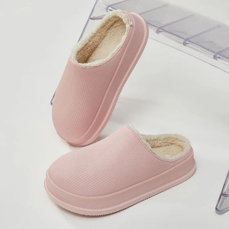 Waterproof Warm Winter Home Slippers Women Thick Platform Plush Cloud Slippers Woman Flat Heels Non Slip Couples Cotton Shoes - Charlie Dolly