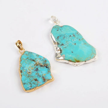 Unique Irregular Natural Turquoise Slice Pendant Golden/Silver Color Charm For Women Boho Jewelry Accessories DIY Necklace
