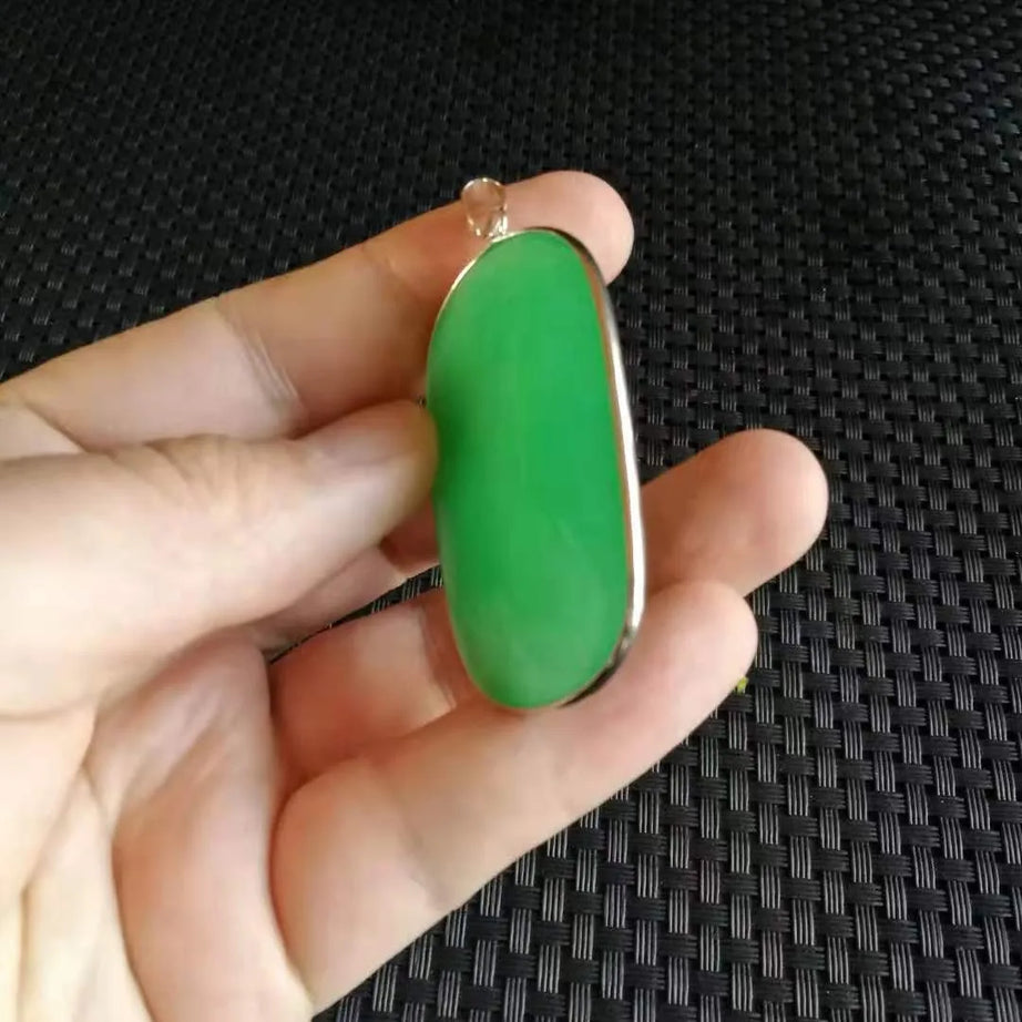 Grade A Natural Myanmar Jadeite Green Jade Oval Pendant Necklace, Fine Amulet