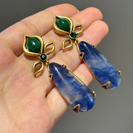 Vintage Sapphire Blue Lapis Lazuli Drop Earrings Statement Woman 2025  Luxury Designer Brands Charm Antique Jewelry Accessories - Charlie Dolly