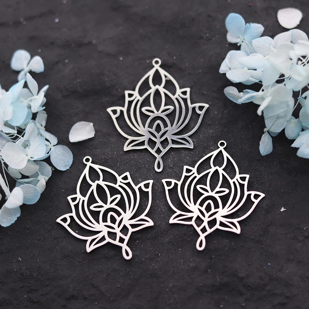3pcs Unalome Lotus Flower Pendant Buddha Buddhism Om Yoga Charms Necklace Earrings Amulet Jewelry Making Supplies DIY