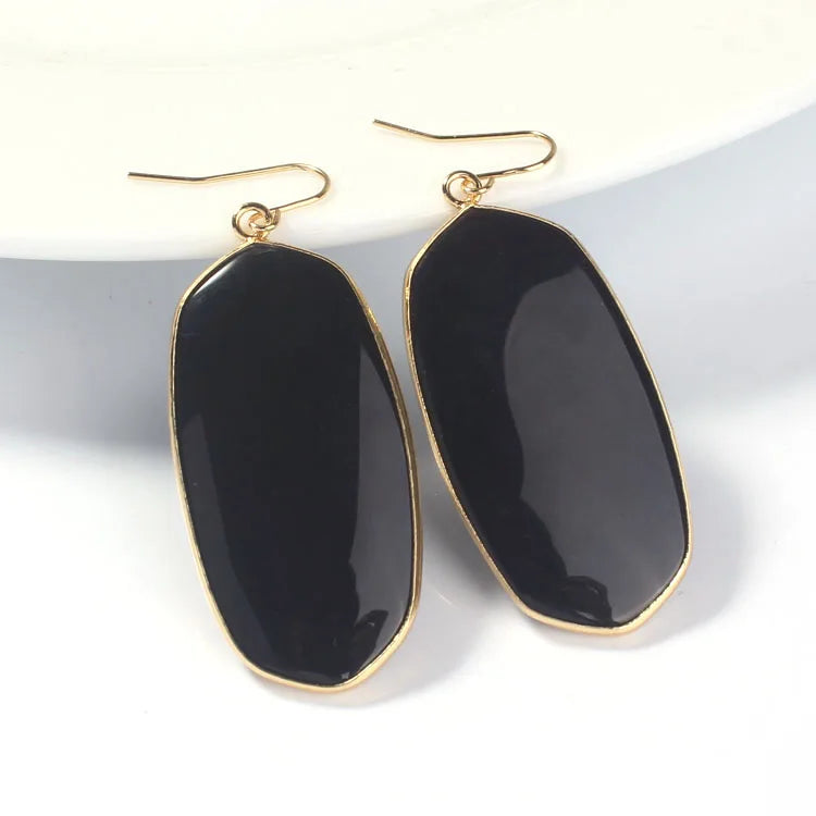 Natural Crystal Rose Pink Quartz Labradorite Lapis Lazuli Tiger Eye Stone Turquoise Oval Dangle Hook Women Earrings Jewelry