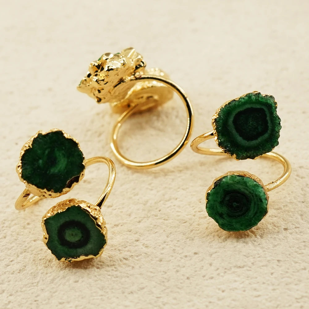 Irregular Agate Slices Open Cross Ring for Women Girls Boho Rough Natural Stone Sunflower Finger Jewelry Wedding Party Gift