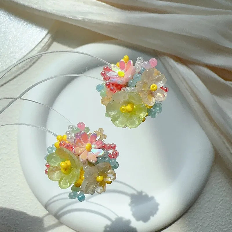 Original Design Exaggerate Flowers Earrings Elegant Floral Tassel Long Earrings Boho Style Earrings Wholesale Custom Packaging