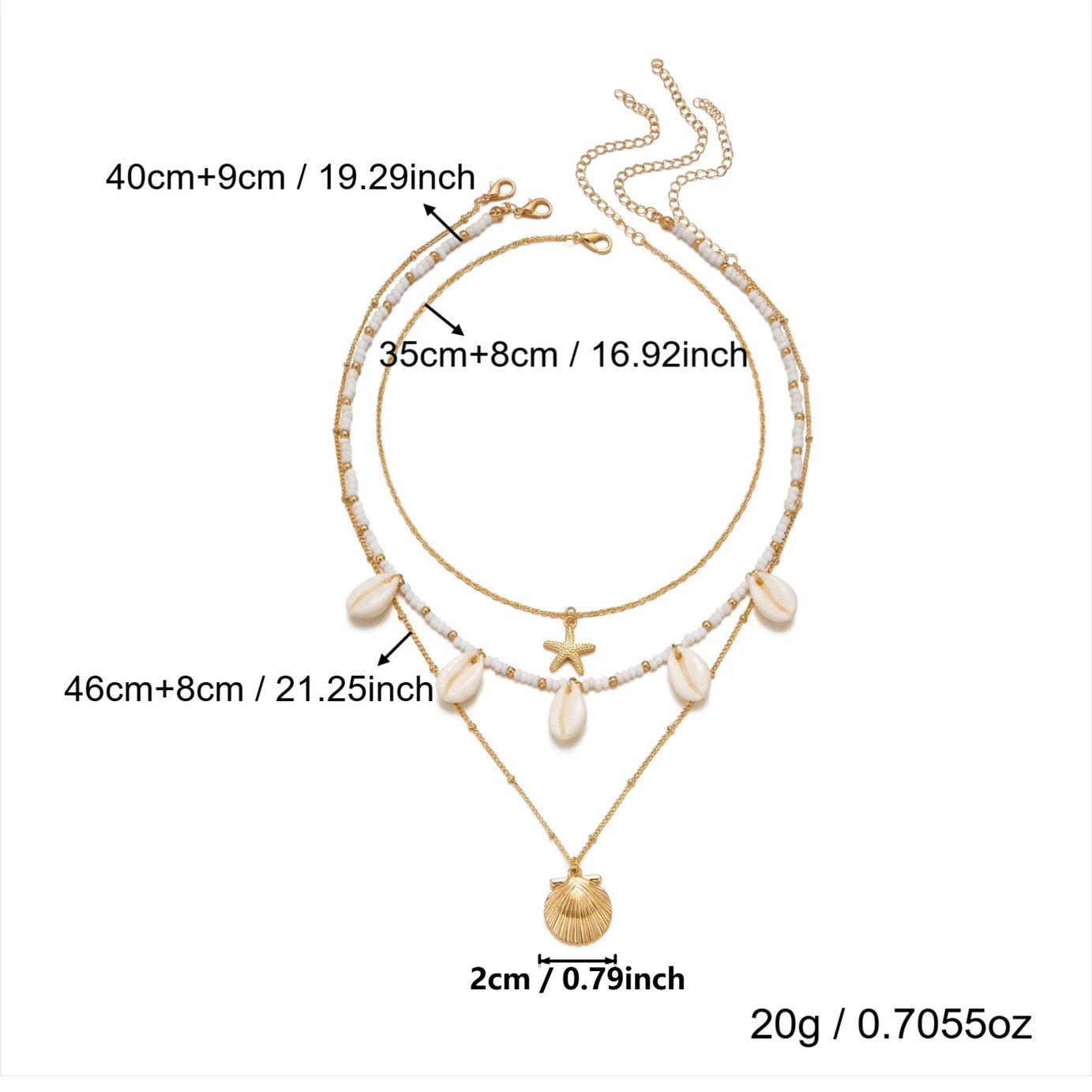 Dainty Shell, Starfish and Rice Bead Layered Clavicle Necklace