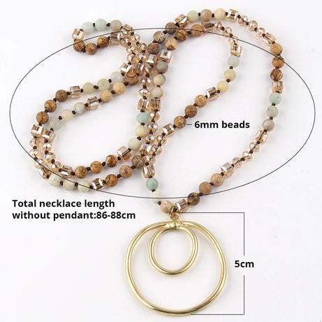 Round Pendant Knotted Stone Necklace Jewelry