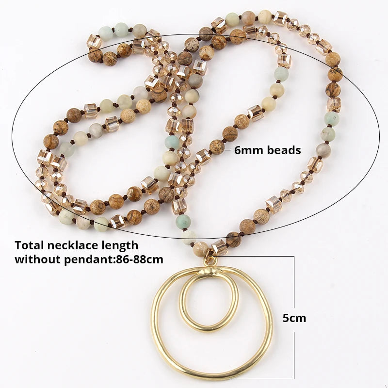 Round Pendant Knotted Stone Necklace Jewelry
