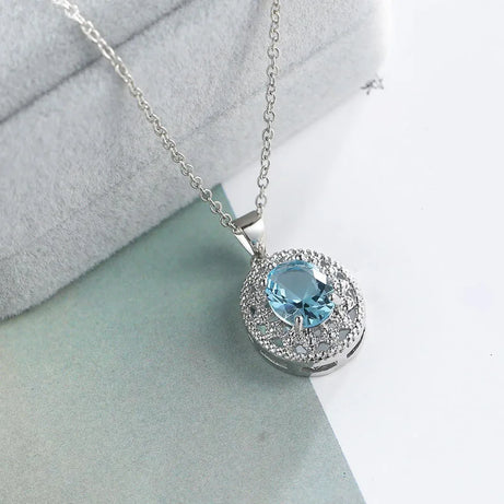 Blue Crystal Lotus Zirconia Boho Pendant Necklace
