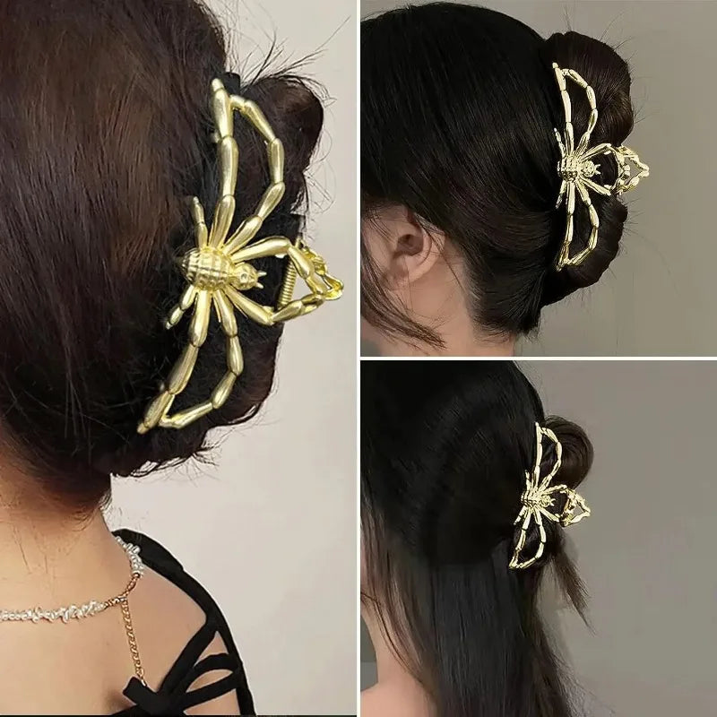 New 2023 Halloween Spider Skeleton Hair Claw Clips for Women Jewelry Accessories Black Silver Gold Large Barrette Party Headwear - Charlie Dolly