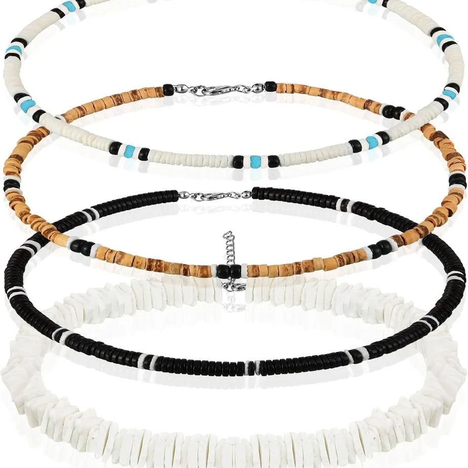 Puka Shell Surfer Choker Necklace Set (4 Pieces)