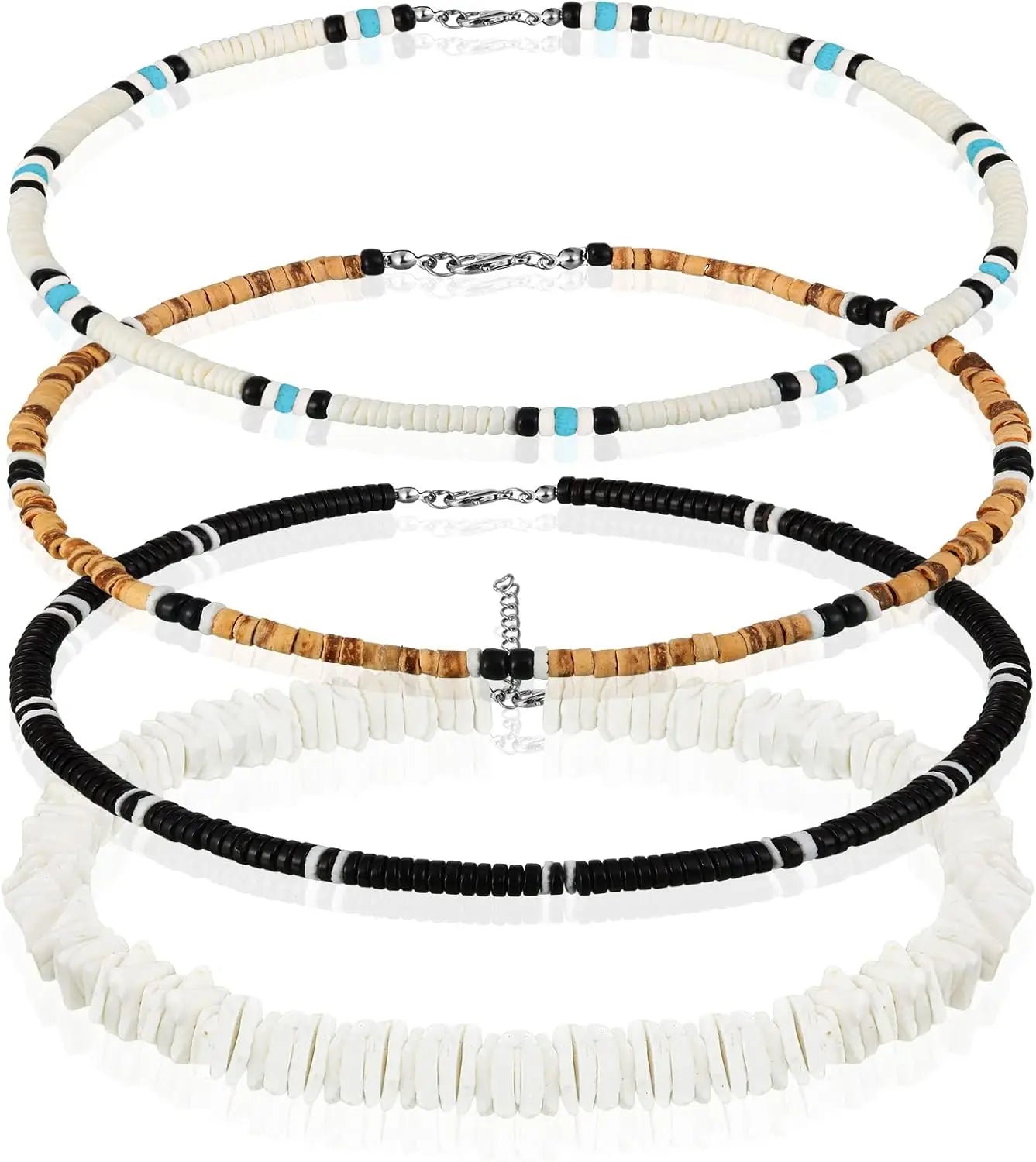 4 Pcs Puka Shell Necklace for Men Surfer Necklace Choker Beach Puka Choker Seashell Necklaces with Clam Chip Beads Xmas Gift