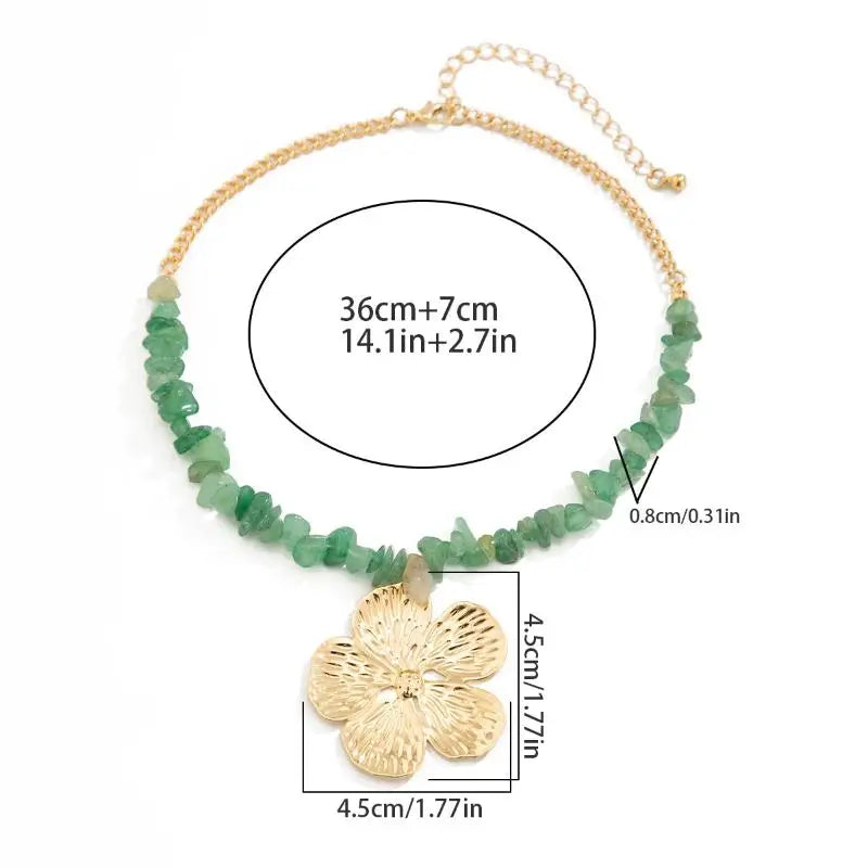 Boho Irregular Natural Stone Necklace For Women Exquisite Metal Flower Clavicle Chain Beach Party Jewelry Accessories Gift