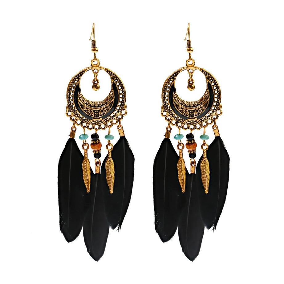 Dream Catcher Feather Leaf Tassel Earrings Jewelry