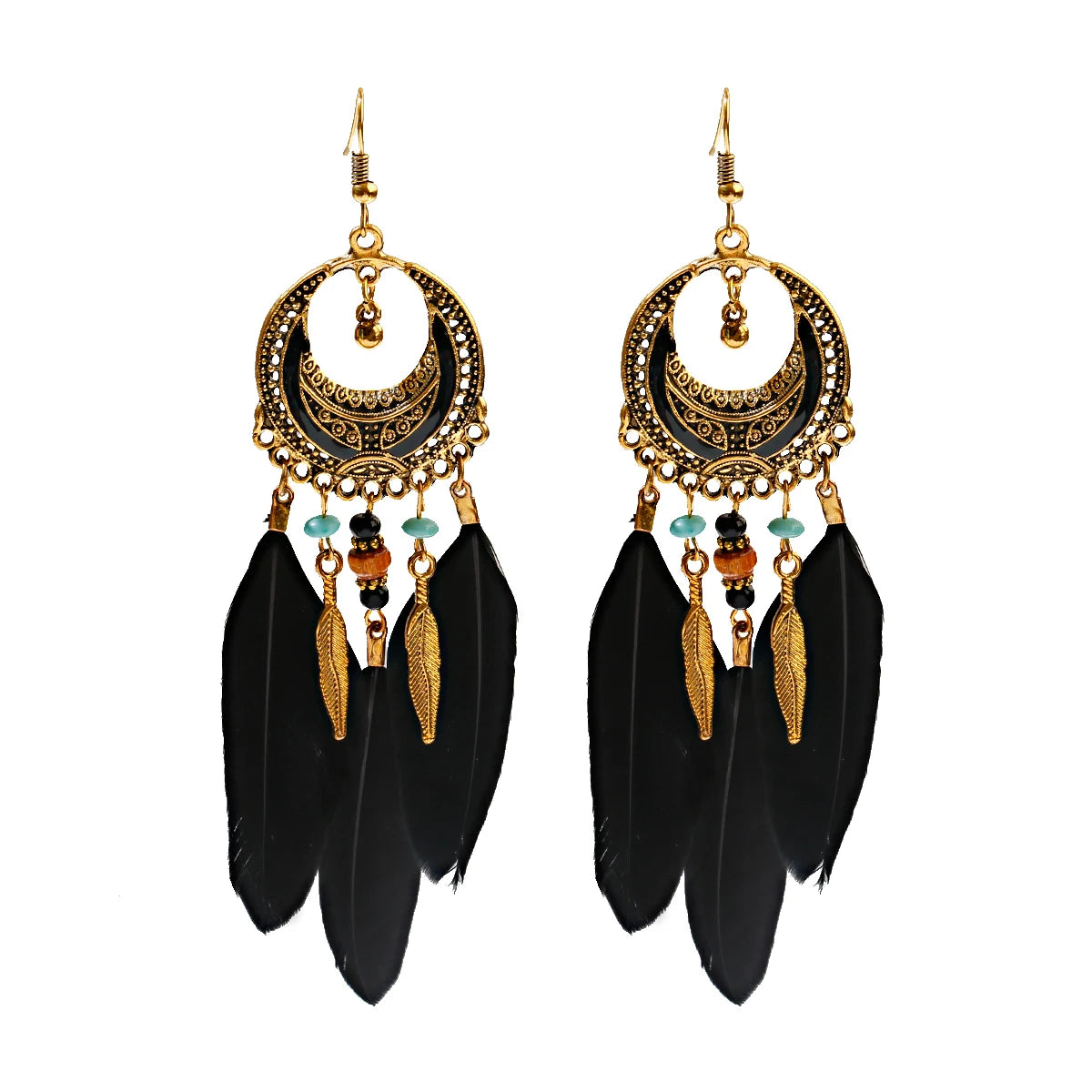 Round Retro Women's Dream Catcher Handmade Long Tassel Feather Earrings Female Leaves Pendant Earring Kolczyki Boho Jewelry