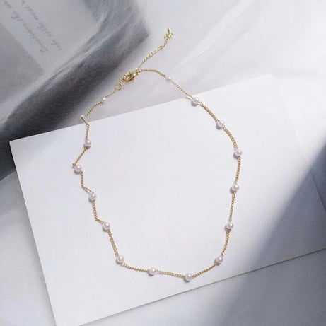 Kpop Pearl and Chain Bead Choker Necklace