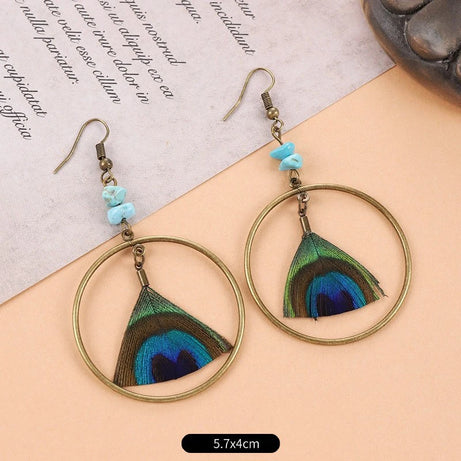 Peacock Feather Statement Drop Earrings Jewelry