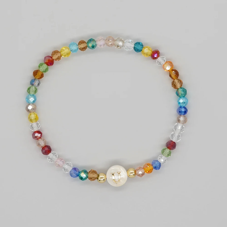 Crystal and Shell Initial Letter A to Z Boho Bracelet