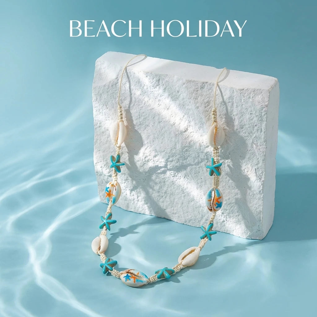 2026 Summer Boho Cowrie Shell Choker Necklace for Women Y2K Cute Blue Starfish Beads Collar Beach Vacation Jewelry Gift