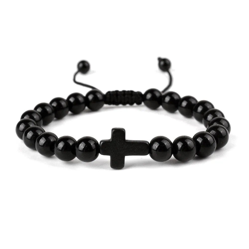 Tiger Eye Stone Beaded Bracelet, Handwoven Cross Knot Couple Set, Natural Gemstone Unisex Boho Chic Jewelry Gift for Men Women