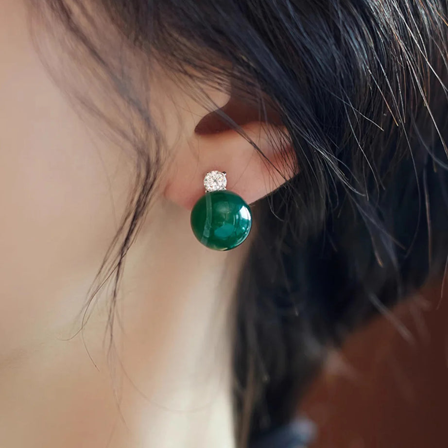 Green Jade & CZ Drop Earrings, Luxury Natural Stone Office Boho Jewelry