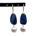 YYGEM Natural Natural Blue Kyantie With Electroplated Edge Silver Color Brushed Bead gold plated leverback Earrings - Charlie Dolly