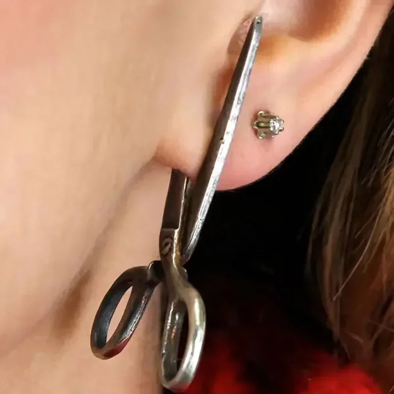 Dark Gothic Vintage Imitation Scissors Exaggerate Stud Earrings for Men Women Goth Punk Silver Color Halloween Fashion Jewelry - Charlie Dolly