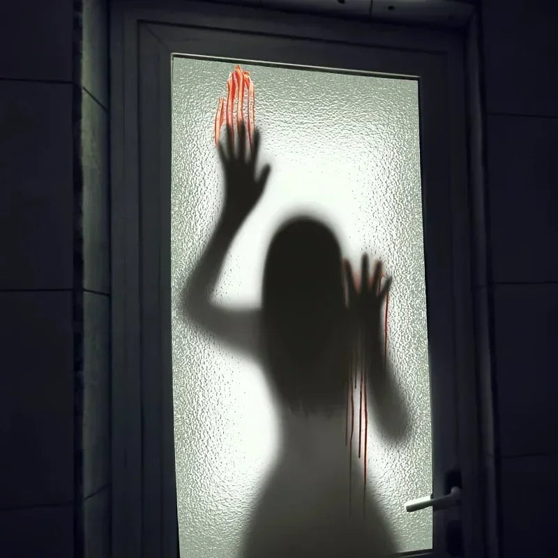 2024 New Halloween New Horror Glass Window Decorative Stickers Pvc Stickers Horror Female Ghost Blood Hand Props Wall Stickers - Charlie Dolly