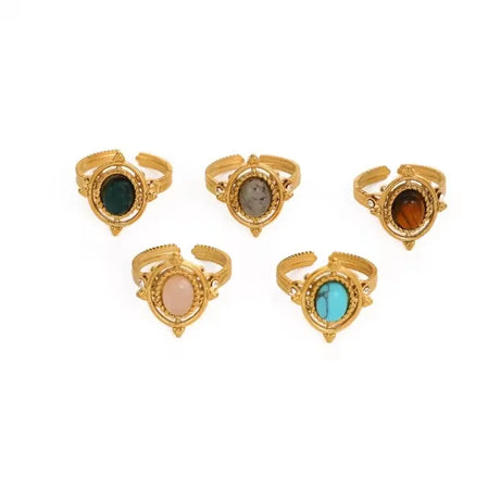 Baroque Zircons Natural Stone Rings For Women Vintage Boho Stainless Steel Opening Finger Ring Wedding Fashion Jewelry Gifts - Charlie Dolly
