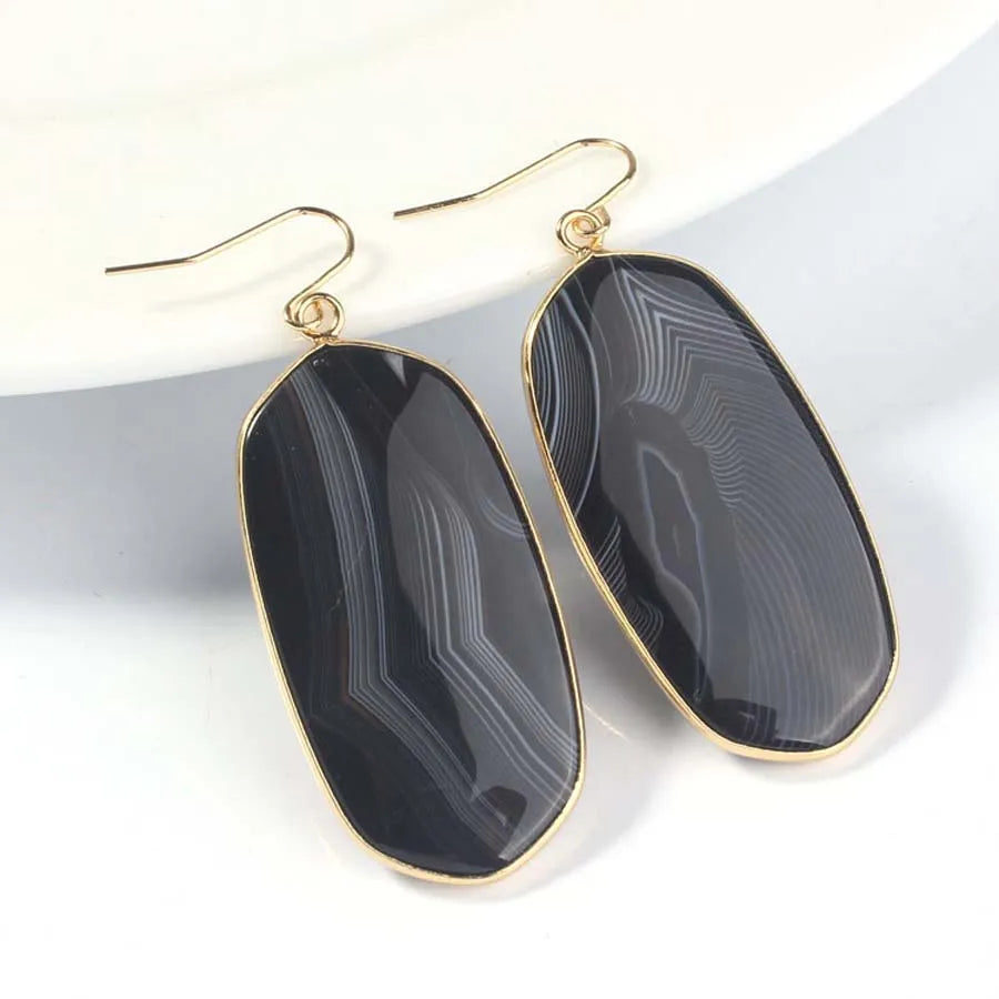 Crystal Oval Drop Stone Earrings For Women Natural Rose Quartz Labradorite Lapis Lazuli Stone Dangle Hook Girls Earring Jewelry