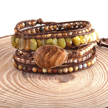 Fashion Handma Bohemian Jewelry Boho Bracelet Mixed Natural Stones Charm 5 Strands Wrap Bracelets Gift for Women girls - Charlie Dolly