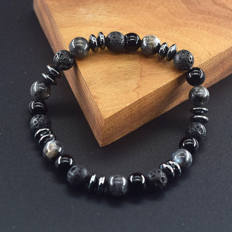 Natural Labradorite & Tiger Eye Boho Protection Bracelet, Handmade Grounding Amulet