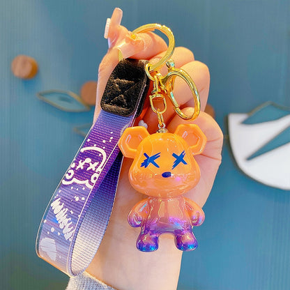 Cute Resin Keychain Charm Tie The Bear Pendant For Women Bag Car KeyRing Mobile Phone Fine Jewelry Accessories Kids Girl Gift