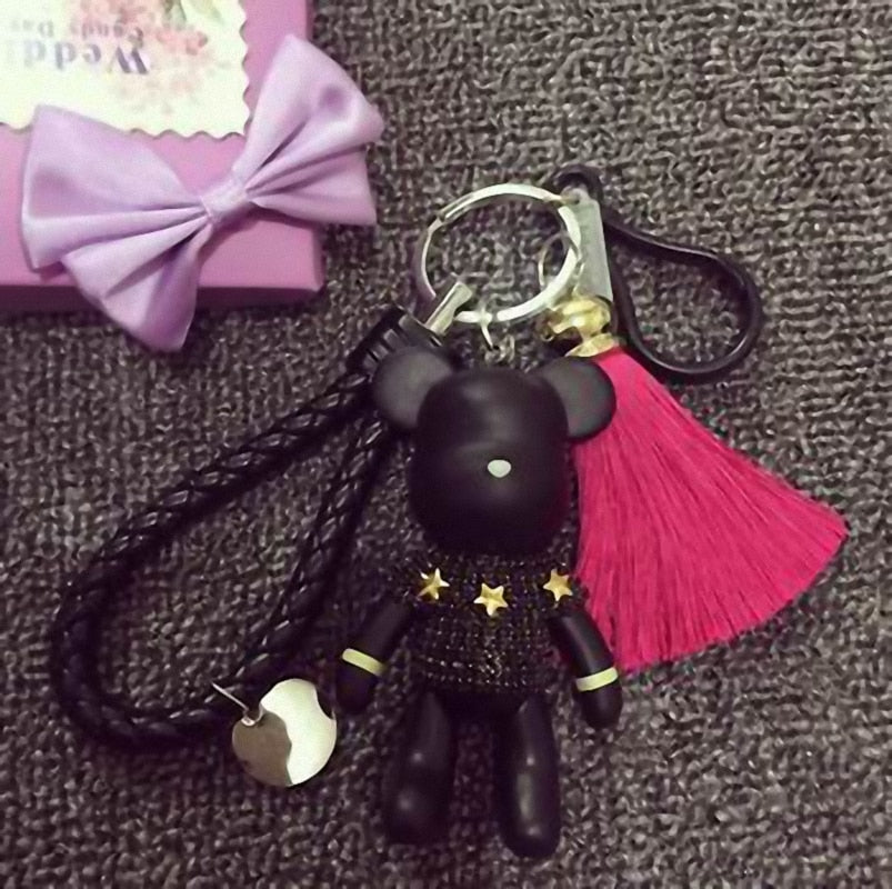 Bomgom Tassels Cartoon Popobe Gloomy Bear Keychain Cute Bag Charm Holder Cartoon Resin Key Chain Rhinestone Keychain