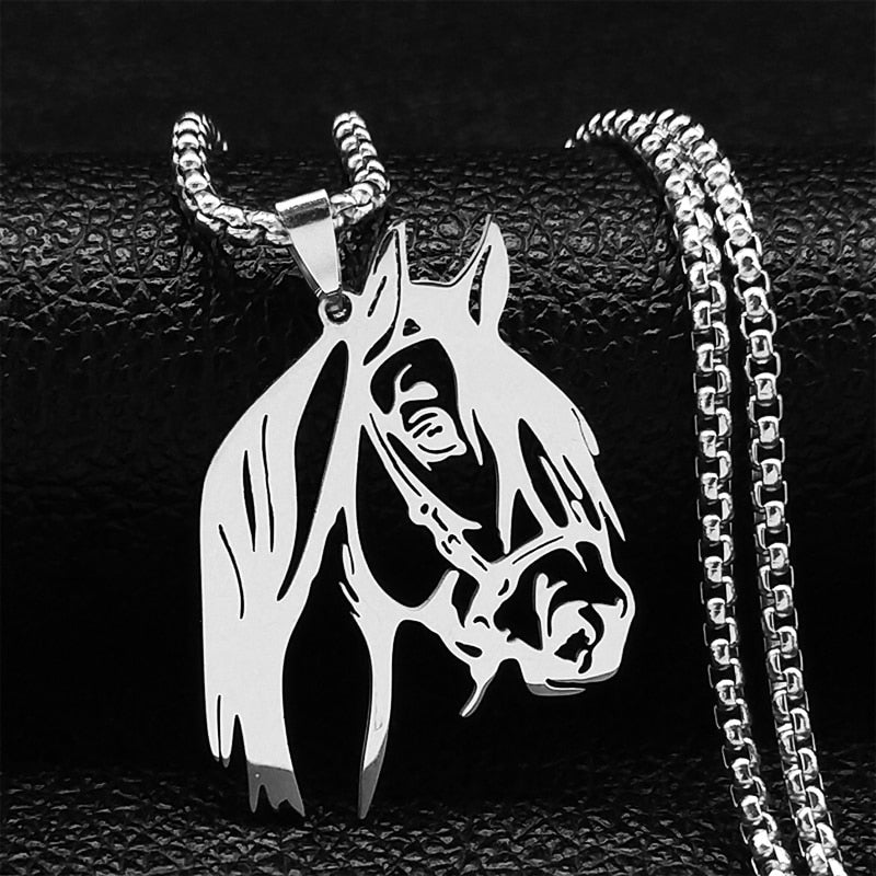 Horse Head Pendant Necklace for Women/Men Stainless Steel Animal Horse Accessories Chain Necklaces Jewelry colar masculino N2026 - Charlie Dolly